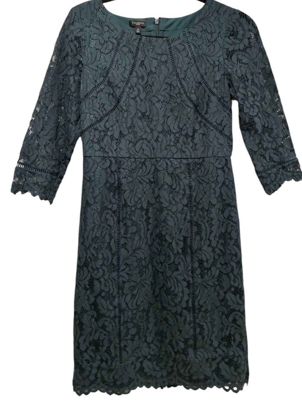 Talbots Teal Green Lace Long-Sleeve Sheath Dress